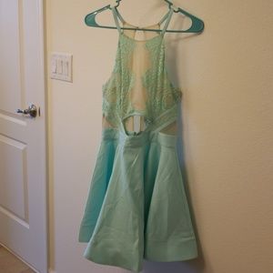 A light blue short dress
